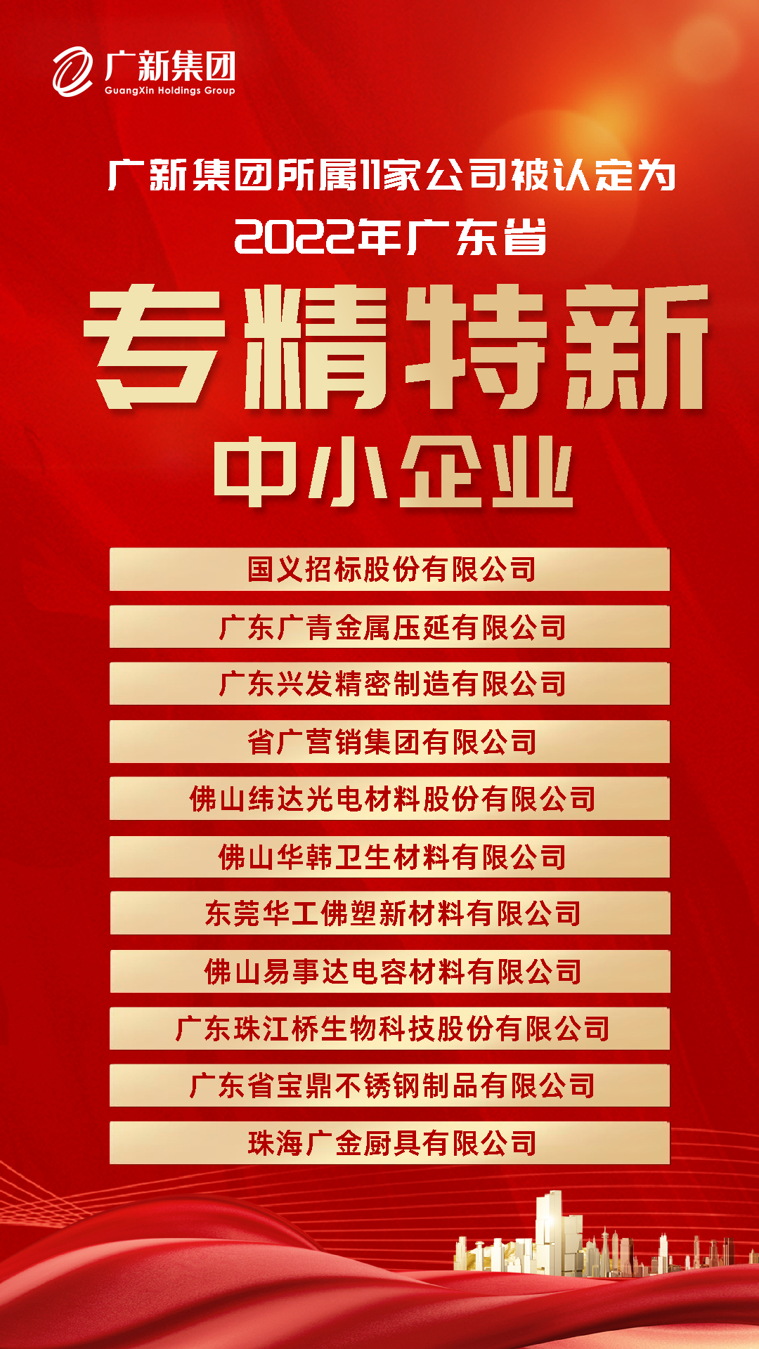 新春开门红！龙8唯一官网所属11家公司被认定为“2022年广东省专精特新中小企业”